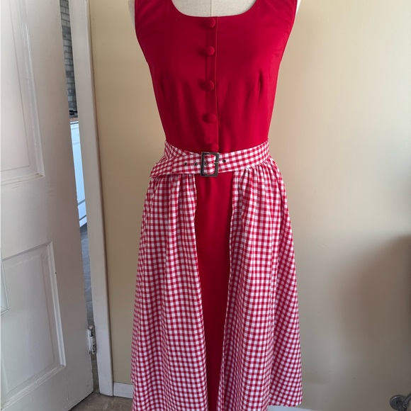 Pinup Couture Dresses & Skirts - Custom Red Dress w Removable Gingham Over Skirt